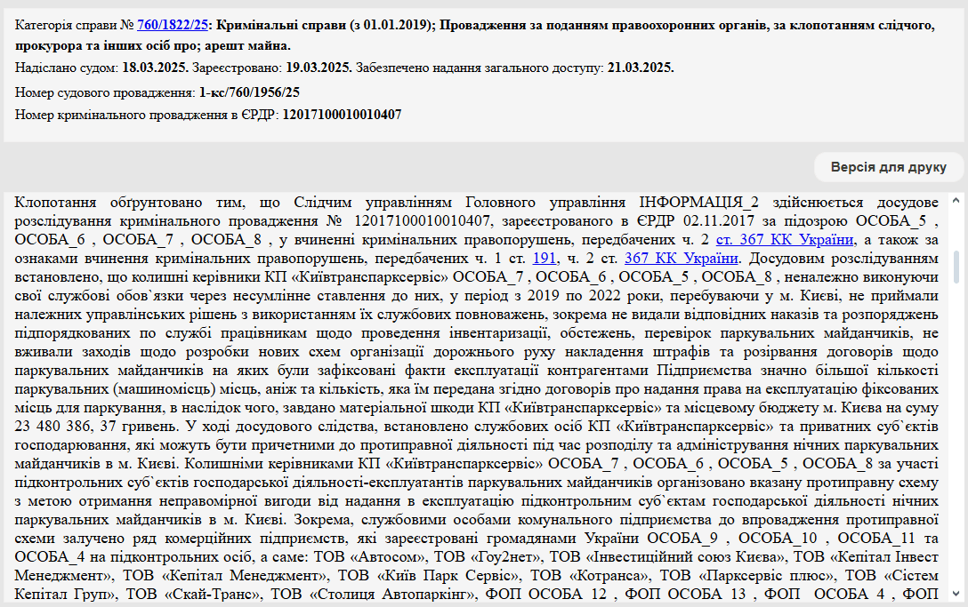 СБУ проти “паркувальної мафії”: вручено підозри вже чотирьом екскерівникам “Київтранспарксервісу”